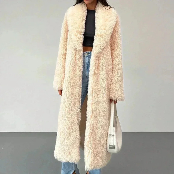 Jackets & Blazers - Apricot Casual Women's Long Fluffy Coat